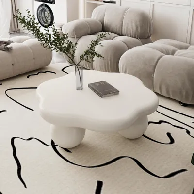 Image de Table basse en forme de nuage, en forme de pétale, style moderne, 80 x 80 x 31 cm, blanc crème