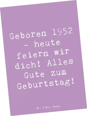 Produktbild von Mr. & Mrs. Panda Grußkarte Spruch 1952 Geburtstag - Lavendeltraum - Geschenk, persönliches, kunstkarte, Postkarte, Geburtstagsgeschenk, Ansichtskarte, Geburtstagswünsche