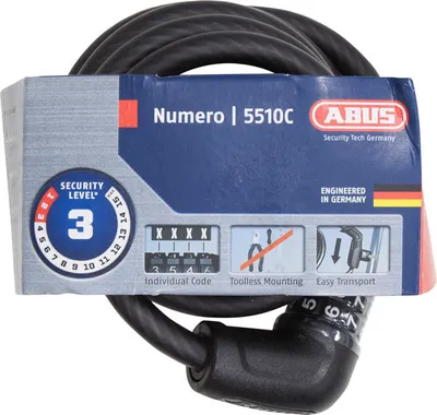 Immagine prodotto di ABUS Blocco a cavo Numero 5510C/180 SCMU - Set di lucchetti per biciclette con staffa SCMU - per biciclette a due ruote e per bambini a prezzi accessibili - 10 mm - Livello di sicurezza ABUS 3 - Nero