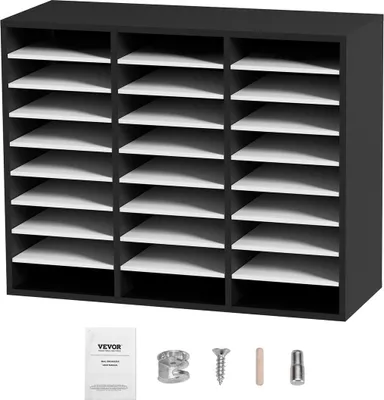 Produktbild von Wood Literature Organizer File Sorter Paper Storage Holder 27 Slots Black