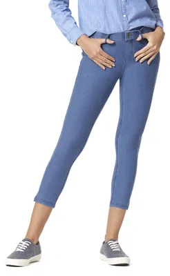 Produktbild von HUE Essential Denim Capri-Leggings für Damen mit Taschen und Seitenschlitzen, Be