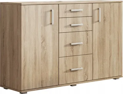 Produktbild von Masseno Kommode MILANO 130 cm Sideboard mit 4 Schubladen und 2 Türen für Wohnzimmer Schlafzimmer Modern 130x43x103 cm Sonoma Eiche / Sonoma Eiche