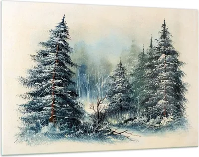 Produktbild von Bilder auf glas - Einteilig - Schnee Fichten Wald - 120x80cm - Glasbilder - Wandbilder - Bilder - zum Aufhängen bereit - Wanddekoration aus Glas - Glas Bilder - Wandbild auf Glas - GAA120x80-4641