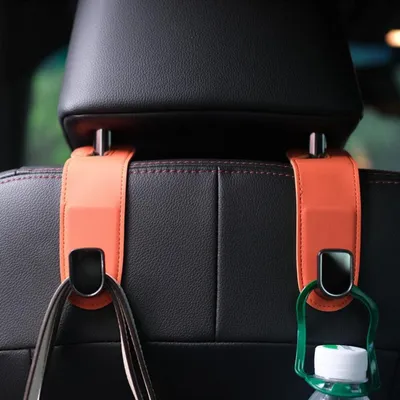 Produktbild von Auto-Haken 2 Stück Kunstleder Aufbewahrung Organizer Universal Rücksitz Kopfstütze Hänger Orange