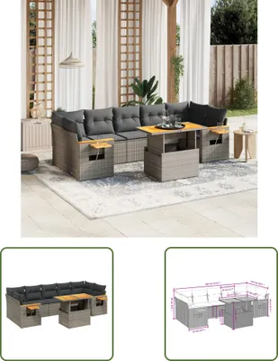 Produktbild von The Living Store 8-tlg. Garten-Sofagarnitur mit Kissen Grau Poly Rattan