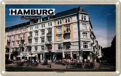 Produktbild von vianmo Blechschild 12x18 cm Hamburg Sternschanze Altstadt Bildmotiv Reisemotiv Abenteuer Reisen