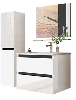 Produktbild von Badmöbel set Hochglanz 5 Tlg Weiß Soft Close Badezimmer Möbel badmöbel 60 cm Bad