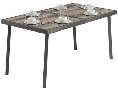 Image de Table de jardin - Pour 6 personnes - Aspect bois - Structure métallique - Résistante aux intempéries - 85 x 72 cm - Gris