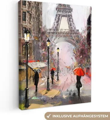 Zdjęcie produktu dla MuchoWow® - Obraz na płótnie - Malarstwo - Paryż - Wieża Eiffla - Parasol - Obraz olejny, fototapeta, dekoracja ścienna obrazy salon, 90x120cm