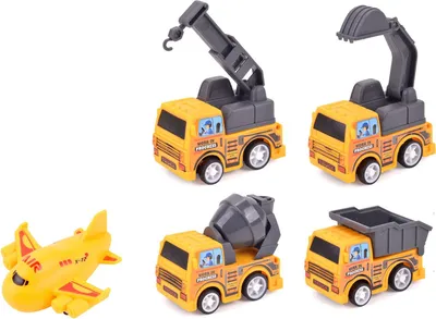 Produktbild von 5-teiliges Baumaschinen-Set mit Rückzugmechanismus, 5,5 cm