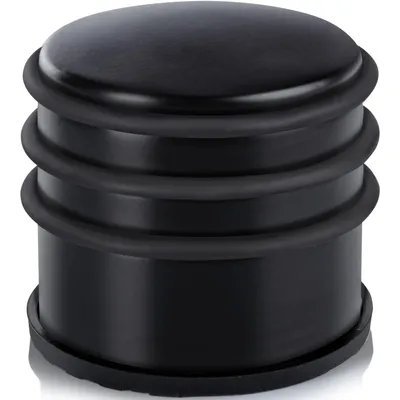Produktbild von Edelstahl Türstopper Rund Schwarz Boden-Türstopper Schwer Bodentürstopper Ohne Bohren Gummiring Kratzschutz Design Türhalter 7x6cm