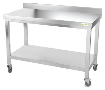 Produktbild von Arbeitstisch aus Edelstahl, 1500 x 500 mm, mit Rollen, - GOLDINOX