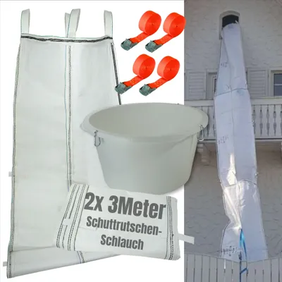 Produktbild von Žlab na suť 6 m | Flexibilní hadice 2x 3 m, snadná instalace | Žlab na suť včetně násypky, 4x napínací popruh