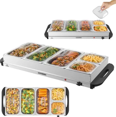Produktbild von Steinborg Edelstahl Buffetwärmer Speisewärmer | 5 Speisebehälter | stufenlosen Temperaturregler | BPA-frei | 450 Watt