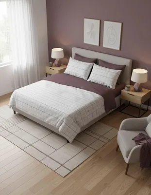 Obrázok produktu pre L'Essentiel Linge de Maison, luxusná súprava posteľnej bielizne z ranforce (2-dielna), 200 x 200 cm, 100 % bavlna, bledoružová, biela, fialová a hnedá | Možno prať v práčke, zapínanie na gombíky, elegantný dizajn.