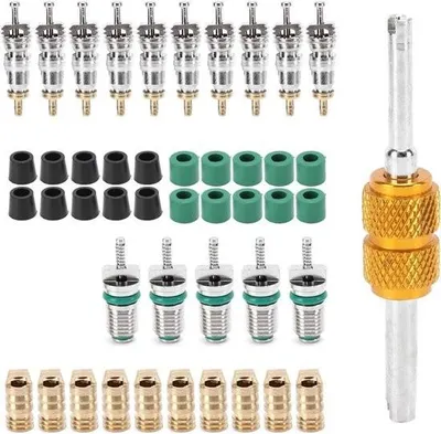 Produktbild von 46-teiliges Set Schrader-Ventileinsätze Aus- und Einbauwerkzeug für Klimaanlagen der Kältemittel R410/R22/R134a.