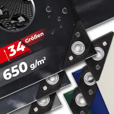 Produktbild von Abdeckplane mit Ösen verstärkte Ecken PVC 650g/m2 wetterfest UV wasserdicht LKW Plane Gewebeplane Gartenplane Schutz Farbe: Schwarz Maße: 2 x 9m (18m2)