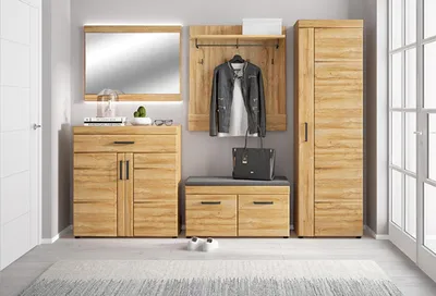 Produktbild von Garderoben-Set >Cortina< (5-teilig) in Grandson Eiche Nachbildung - 244x195x38 (BxHxT)