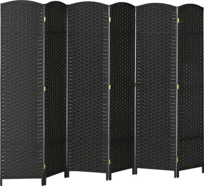 Produktbild von SUGIFT faltbarer Sichtschutz, Paravent Raumteiler 6-teilig, Raumtrenner Kiefernholzrahmen, Schwarz  |  Polypropylen-Gewebe  |  15 Metallscharniere  |  240 x 170 cm