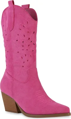 Produktbild von VAN HILL Damen Cowboystiefel Stiefel Stickereien Schuhe 840054, Farbe: Fuchsia Velours, Größe: 38