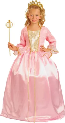 Produktbild von Prinzessinnenkostüm für Mädchen mit Krone rosa-goldfarben S 4-6 Jahre (110-120 cm)