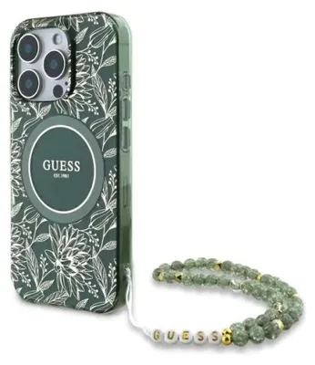 Immagine prodotto di Guess Guhmp16Xhcpofpa Iphone 16 Pro Max 6.9 Zielony/Verde Custodia rigida Iml Fiori Allover Electro Con Cinturino Perla Magsafe