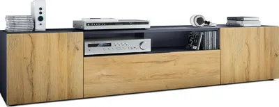 Produktbild von Vladon TV Board Mogan 181 x 39 x 35 cm, langes Lowboard mit 6 Fächern, Korpus in Anthrazit Matt, Fronten in Eiche Natur