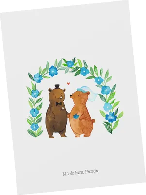 Produktbild von Mr. & Mrs. Panda Ansichtskarte Bären Hochzeit - Weiß - Geschenk, Grußkarte, Postkarte, Hochzeitsgeschenk, Postkarten, bildkarte, Zur, Trauung, Kunstkarten, Hochzeitskarte
