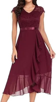 Produktbild von Ärmelloses Spitzenkleid für Damen, vorne kurz und hinten lang, unregelmäßiger Schnitt, festliches Chiffon-Ballkleid mit Rundhalsausschnitt und Neckholder