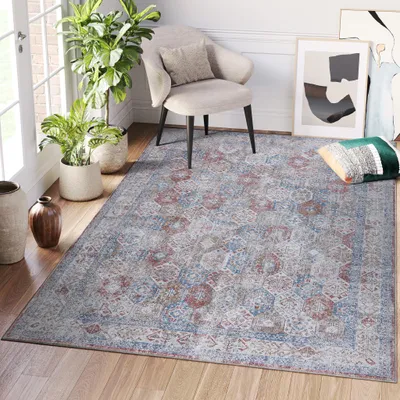 Produktbild von Tapiso Teppich RITZ Vintage Blau Grau Wohnzimmer Schlafzimmer 160 x 220 cm