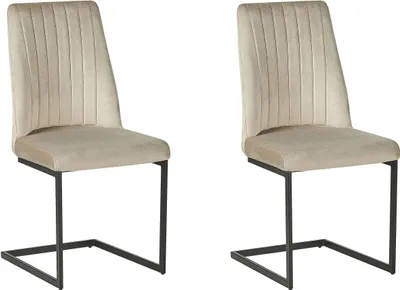 Obrázek produktu pro BELIANI Sada 2 béžovo šedých sametových židlí s černou kovovou nohou do jídelny, retro moderní styl