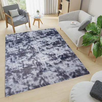 Produktbild von Teppich Kurzflor Wohnzimmer Schlafzimmer Grau Gefärbt Modern Abstrakt Meliert Design 80 x 150 cm