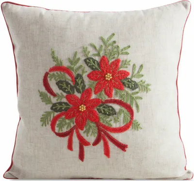 Image de EUROFIRANY | Taie d'oreiller de Noël - Taie d'oreiller - 45 x 45 cm - Beige Rouge - Motif de fleurs - Housse de coussin de Noël - Xmas