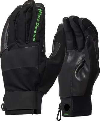Kletterhandschuhe "Torque Gloves" von Black Diamond; schwarz mit grünen Akzenten; für Kletteraktivitäten.
