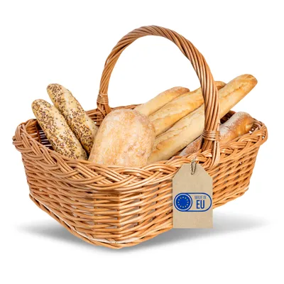 Immagine prodotto di Creative Home Vassoio in Vimini con Manico e Fondo in Compensato | 55x42cm | Perfetto per Pane, Verdura, Frutta | Leggero, Robusto, Intrecciato a Mano