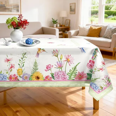 Obrázok produktu pre Obrus z polyesteru s motívom vtákov a kvetov, umývateľný, obdĺžnikový, 140 x 180 cm