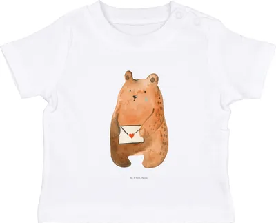 Produktbild von Mr. & Mrs. Panda Babyshirt Bär Liebesbrief 12. - 18. Monat - Weiß - Geschenk, Freundin, Teddy, T-Shirt Baby, , Sehnsucht, Vermissen, Organic, Shirt, Partner, Freund