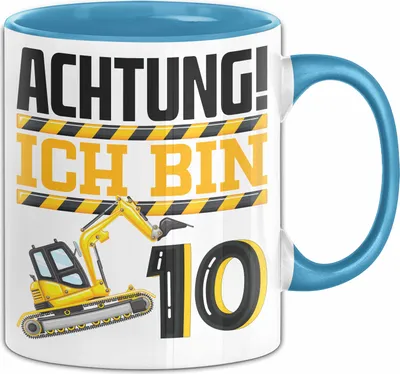 Produktbild von 10. Geburtstag Geschenk Tasse Becher Jungs Baustelle Geburtstagsgeschenk Achtung Ich Bin 10 (Blau)