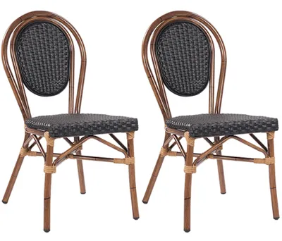 Produktbild von pemora 2-er Set stapelbarer Outdoor-Bistrostuhl BAMBU in Bambusoptik; Flechtung in schwarz
