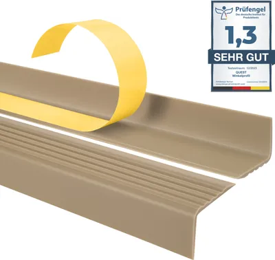 Produktbild von QUEST Treppenkantenprofil Selbstklebend 25x40mm, 1m, Kunststoff PVC, Antirutsch-Profil, Stufenkantenprofil Treppenleiste ND, beige