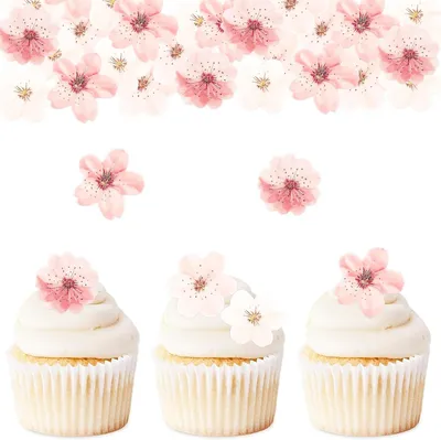 Produktbild von Kirschblüten Tortendeko Blumen Essbar,48 Kirschblüten Cupcake Deko