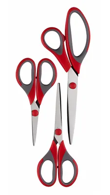 Produktbild von SCHEREN SET 3-teilig aus Edelstahl Scherenset Textilschere Stoffschere Handarbeitschere Haushaltsschere Bastelschere Schere 61 (Rot)