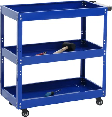 Obrázek produktu pro Vozík na nářadí HWC-M25, dílenský vozík přepravní vozík, kolečka rukojeť 3 police, ocel 73x73x36cm modrý