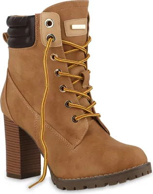 Produktbild von VAN HILL Damen Schnürstiefeletten Worker Boots Stiefeletten Block Absatz 812259, Farbe: Braun, Größe: 39