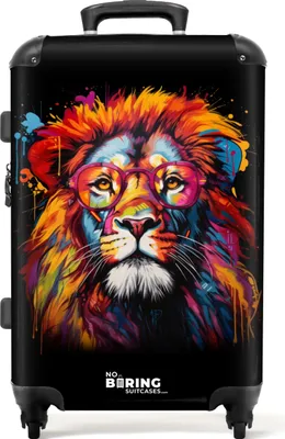 Produktbild von NoBoringSuitcases.com® Großer Koffer - Bunter Löwe im Graffiti-Stil - Kombinationsschloss TSA - Hartschalen Trolley 4 Rollen - 72 liter - Reisekoffer - 66 cmKoffer Mittelgroß 67x43x25 cm, 72L,
