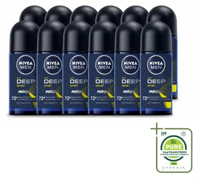 Immagine prodotto di 12 deodoranti roll-on NIVEA MEN Deep Sport - 50 ml - Confezione grande - 12 pezzi