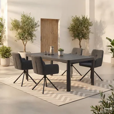 Produktbild von home24 Gartenessgruppe - 5-teilig - Stahl / Polyester - Schwarz / Grau
