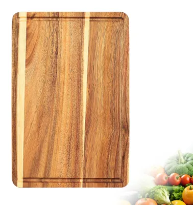 Produktbild von Schneidebrett aus Holz, Küchenbrett, Schneideblock mit Saftrillen für Fleisch, Obst und Gemüse (29,5 x 19,6 x 1,5 cm)