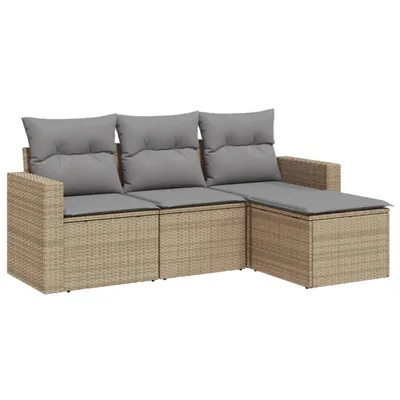 Produktbild von 4-tlg. Garten-Sofagarnitur mit Kissen Beige Poly Rattan