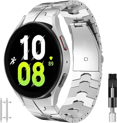 Produktbild von FFO2World Luxus-Uhrenarmband aus Edelstahl – Passend für Samsung Galaxy Watch 7 (40/44 mm), FE, 6, 5, 4 Classic – Mit Schnellverschluss – Silber
